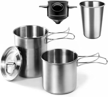 KOKKOYA Stainless Steel Camping Cups Mug Small Backpacking Bush Pot Set