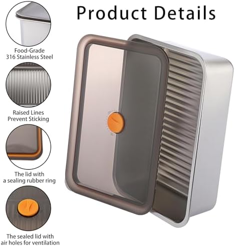 BSTKEY Pizza Dough Proofing Box, Pack of 2 Stainless Steel Stackable Food Storage Box Container with Leak Proof & Airtight Lid, 11.8 x 8.3Inch Large Capacity Household Pizza Dough Container