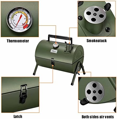 MAISON HUIS Small Charcoal Grill, Portable Tabletop BBQ Smoker for Outdoor Camping,Mini Grill for Tailgating, Hiking & Picnic, (Green)