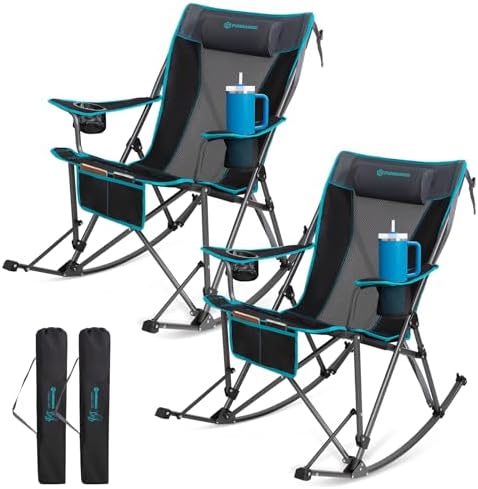 FUNDANGO Rocking Camping Chair for Adults, 400Lbs Folding Camp Chairs