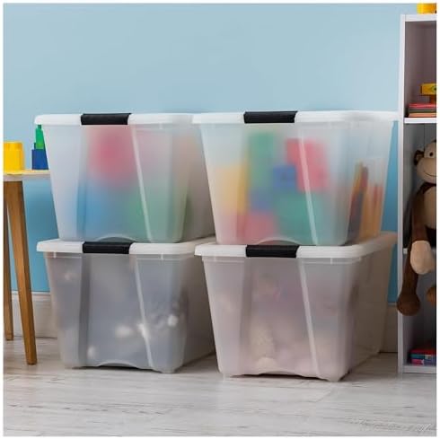 IRIS USA 8 Pack 54 Qt Storage Bin Plastic Gasket Box, Tight Latching Lids, Pearl