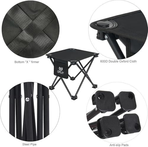 Opliy Camping Stool 2 Pack,13 Inch Portable Folding Stool for Outdoor Gardening and Beach Hiking Fishing,Foot Stool with Carry Bag (Black)