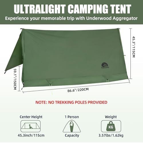 2 Person Trekking Pole Tent for Backpacking, Waterproof A-Frame (NO Poles)