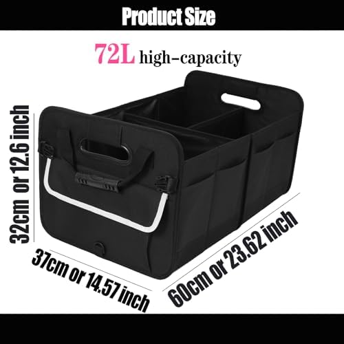 titiyiof Trunk Organizer for SUV & Sedan, Car Organizers and Storage, Waterproof Collapsible & Adjustable Straps, 70L Sturdy Car Organization for Car Accessories, Tools, Sundries (Black B, Large-A)