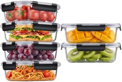 22 OZ Glass Storage Containers with Lids Set of 6