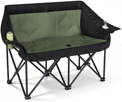 Oversized Double Camping Chairs 2 Person Folding Loveseat(Green)