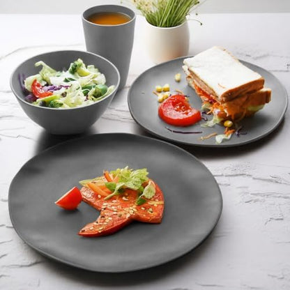 Teivio 32-Piece Plates and Bowls Sets for 8, Irregular Gray Dinnerware Sets