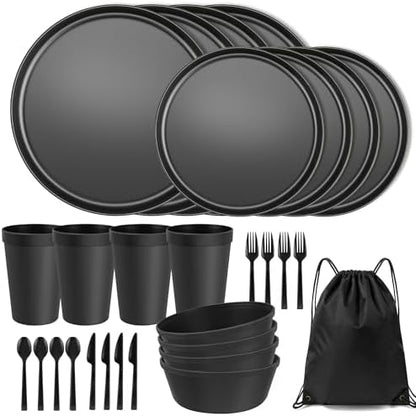 28 Piece Plates and Bowls Sets for 4 with Cutlery