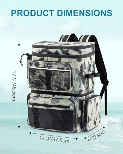 HXLGMD Fishing Backpack with Rod Holders, Double Layer Large Water-resistant Tackle Bag Store Gear with Cooler, Grey