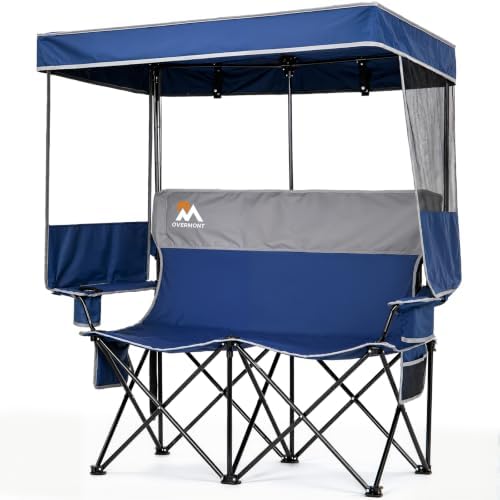 Overmont Camping Chair with Canopy- Folding Double Loveseat Chair with Adjustable Shade