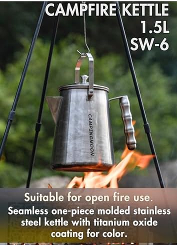 CAMPINGMOON 1.5L Campfire Kettle Stainless Steel Camping Coffee Pot Full capacity 1.86L SW-6