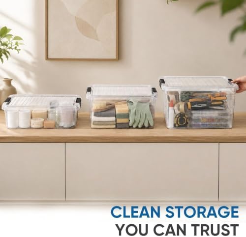 Superio 7.4 Quart Clear Plastic Storage Bin with Lid, Stackable Organizer Box, BPA-Free Storage Container for Home, Garage, School & Office, 1 Pack