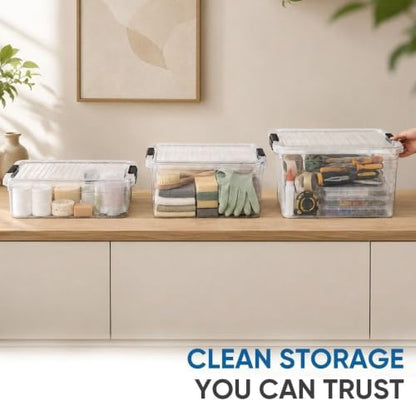 Superio 7.4 Quart Clear Plastic Storage Bin with Lid, Stackable Organizer Box, BPA-Free Storage Container for Home, Garage, School & Office, 1 Pack
