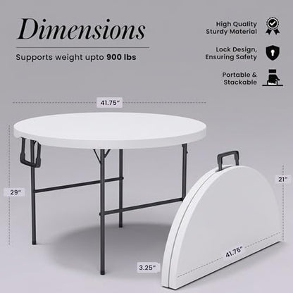 2 PACK of 3.5 Feet Circular Round Foldable Table with Built in Handle & Steel Legs | Heavy Duty Portable | Perfect for Party, Dining, Wedding, Events, Picnic Indoor, Outdoor, Camping, Utility