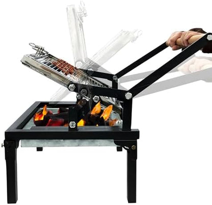 360° Rotating BBQ Grill, Outdoor Flipping Charcoal Grill