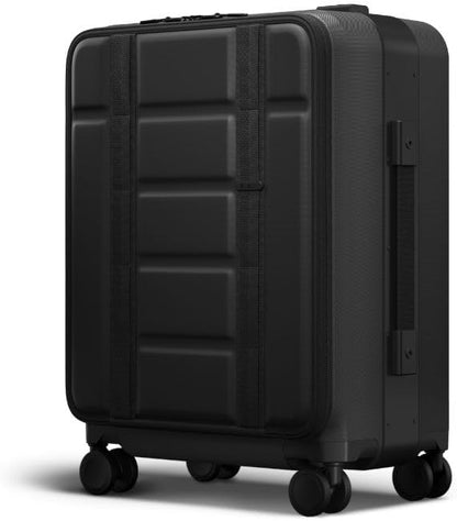 D_b_ Ramverk Pro Front Access Carry-On 21 Inch Hardside Luggage Extra Protection Aluminum Frame, Silent 360 Spinner Wheels, TSA Lock, Interior Laptop Compartment - Black Frame/Black