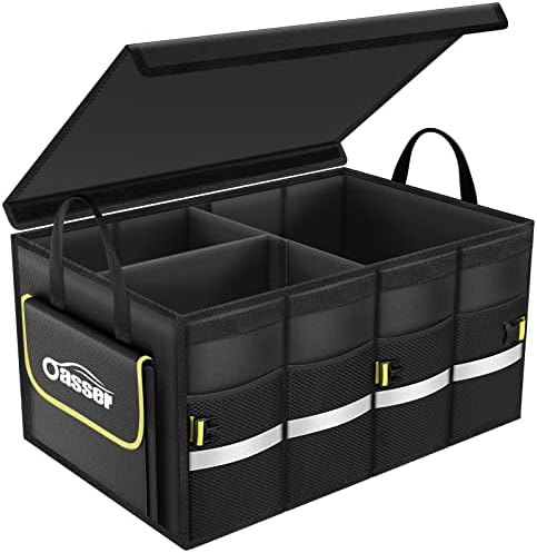 Oasser Car Trunk Organizer with Foldable Soft Lid, 55L 3 Compartments Black