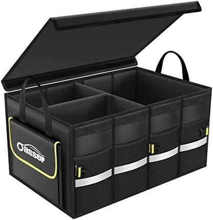 Oasser Car Trunk Organizer with Foldable Soft Lid, 55L 3 Compartments Black