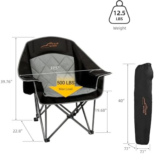 FAIR WIND XL Oversized Fully Padded Camping Chair Heavy Duty for Adults