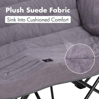 VILLEY Oversized Double Camping Chair, Heavy-Duty Folding Loveseat, Grey