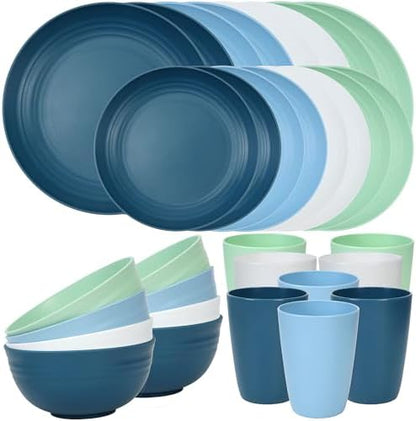 Quatish 32 Piece Plates and Bowl Set for 8, Dinnerware Dish Set for Kitchen