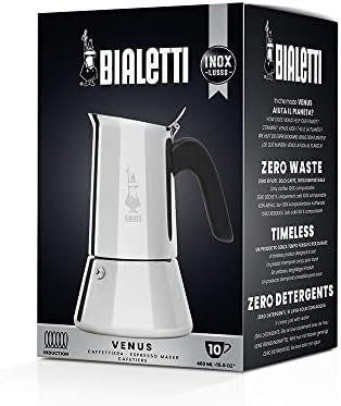Bialetti Venus Induction Stovetop Espresso Maker – Stainless Steel Espresso Coffee Maker for All Cooktops, Including Induction, 10 Espresso Cups (15.5 oz), Silver
