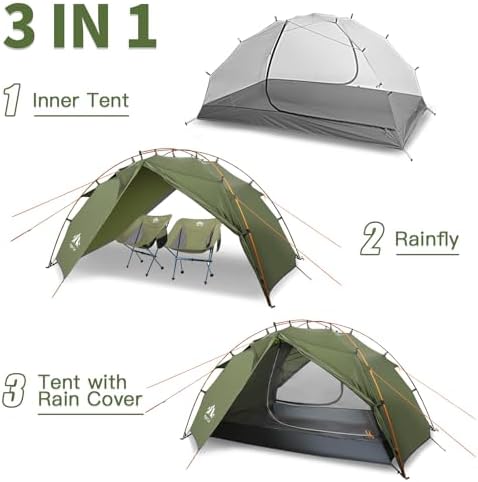Night Cat Backpacking Tents 2 Persons Fast Setup Hiking Camp Tent with Foldable Pole Double Layers Two Doors Waterproof Lightweight Compact 7x4.4ft