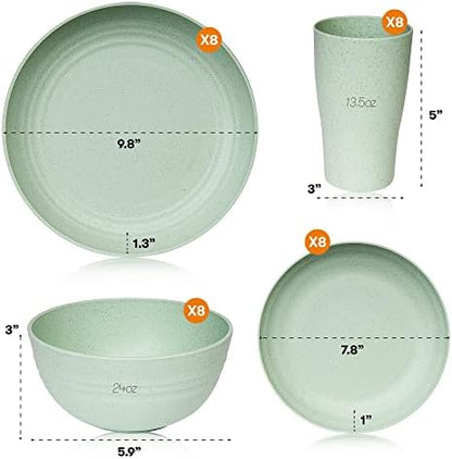 Wheat Straw Dinnerware Sets | Unbreakable Dinnerware Sets | Dishwasher Microwave Safe Dinnerware | Eco Friendly Non Breakable Dinnerware Sets | RV Outdoor Camping (Green, Service for 4 (16 pcs))
