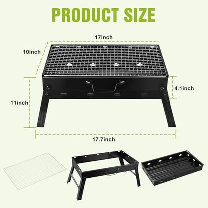 Portable BBQ Grill, Foldable Charcoal Grill Lightweight Smoker Grill for Outdoor Cooking Camping Hiking Picnics Tailgating Backpacking Party (Mini gril(17.7x10x11"))
