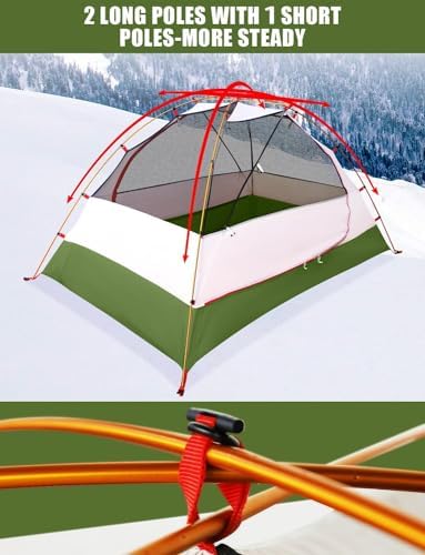 AYAMAYA 4 Season Waterproof 2 Person Backpacking Tent with Aluminum Poles