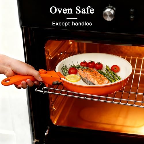GIPP 11pcs Pots and Pans Set Non Stick, Nonstick Cookware Set Detachable Handle, Ceramic Pots for Cooking Non Stick with Removable Handle, RV Cookware Set for All Stoves, Orange Gradient