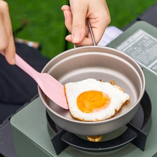 BY-J Titanium Camping Cookware 1100ML & 350ML Titanium Pot with Lid and Stainless steel spatula Camping Pot for Backpacking Hiking Traveling and Picnic