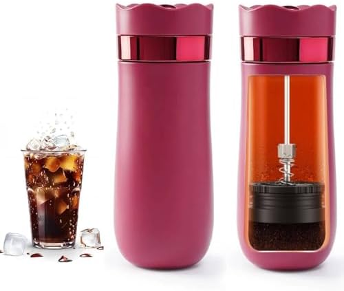 Portable Travel French Press Coffee Maker 12oz Portable French Coffee Maker and Tea Maker Double Walled Stainless Steel Vacuum Insulated Coffee Mug Great for Camping and Traveling (Rose)