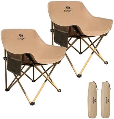 ELangod Folding Camping Chair Set, 2 Pack Portable Outdoor Chairs