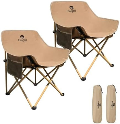 ELangod Folding Camping Chair Set, 2 Pack Portable Outdoor Chairs