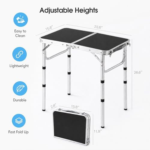 Folding Table Small, 24''L x16''W Camp Aluminum Table, Lightweight Portable