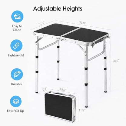 Folding Table Small, 24''L x16''W Camp Aluminum Table, Lightweight Portable