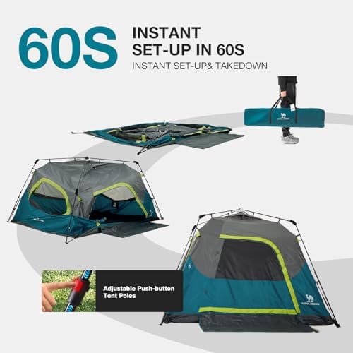 CAMEL CROWN 4/6 Person Instant Cabin Tent, Pop Up Windproof Tents for Camping, 60-Second Setup Family Tent with Carry Bag for Outdoor Hiking