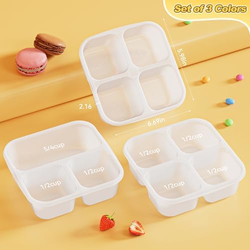 Canfanni 6 Pcs Snack Box Container Set, Reusable 3&4 Compartment Meal Prep Snack Containers for Adults Kids Toddler, BPA-Free Divided Lunchable Container for School, Work and Travel (All Transparent)