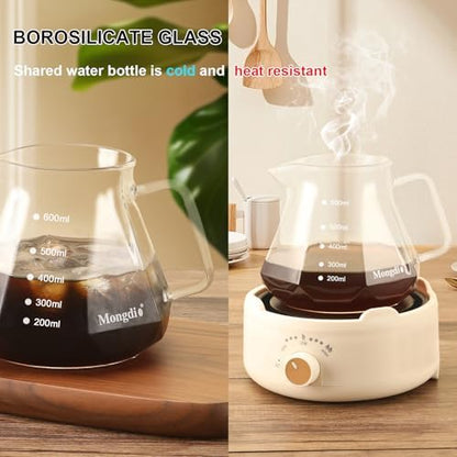 Mongdio Pour Over Coffee Maker, 20 oz Glass Coffee Maker, 600ml, Clear
