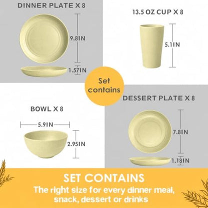 Teivio 32-Piece Plates and Bowls Sets for 8, Light Beige Dinnerware Sets