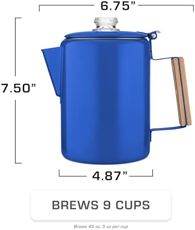COLETTI Bozeman Color Series Percolator Coffee Pot — Camping Coffee Makers — Camping’s Favorite Percolator – NO Aluminum or Plastic (Blue, 9 Cup)