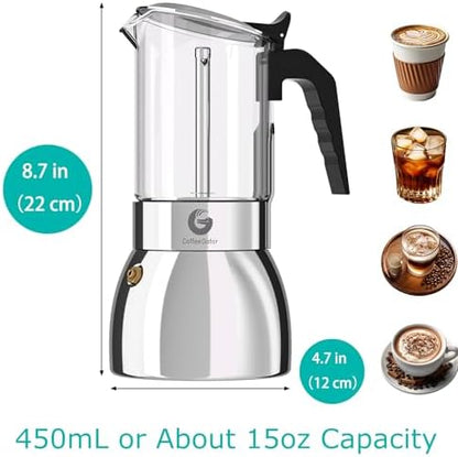 Coffee Gator 9 Cup Moka Pot, 15oz Stovetop Espresso Maker, Coffee lovers