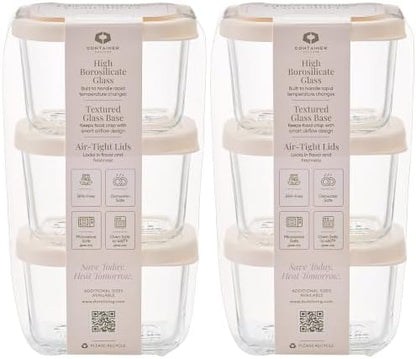 Glass Food Storage Containers with Lids — 12 Piece — 10.5 oz Glass with BPA-Free Leak Resistant Stackable Lids — Microwave, Oven & Dishwasher Safe — Ideal for Meal Prep & More - Vanilla Mist