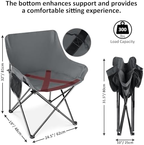 Leonyo Camping Chairs for Adults, 2 Pack Folding Lawn Chair & Table, Grey