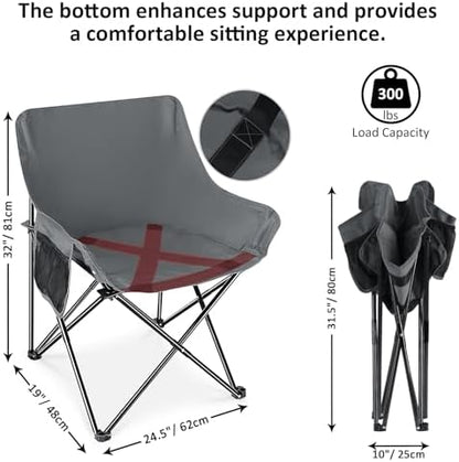 Leonyo Camping Chairs for Adults, 2 Pack Folding Lawn Chair & Table, Grey