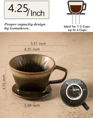 Gomakren Pour Over Coffee Maker 3 Hole Cone Brewer, Ceramic Coffee Dripper