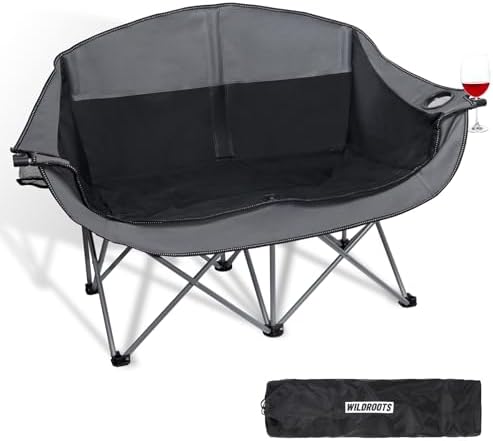 Double Camping Chair Heavy Duty 600LBS 2 Person Loveseat w 2 Cup Holders