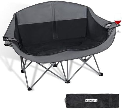 Double Camping Chair Heavy Duty 600LBS 2 Person Loveseat w 2 Cup Holders