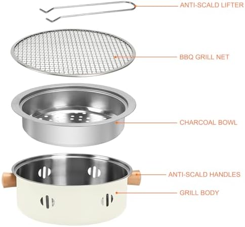 Portable Charcoal Barbecue Grill, 1pc Small Outdoor Camping Grill (Beige)